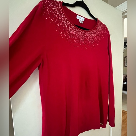 Calvin Klein Red Knit Lightweight Sweater with Sparkle Accents Women’s XL - Picture 7 of 16